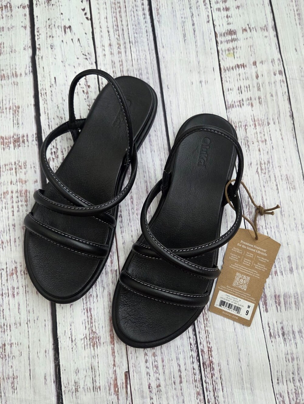 OluKai Tiare Strappy Sandals Black Women's 9 / 39 Arch Support NEW NWT 20515
